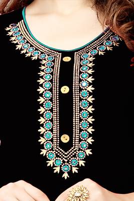Black embroidered cotton stitched  party wear kurtis 5