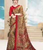 Olive printed crepe saree with blouse