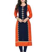 Orange embroidered rayon stitched  party wear kurtis