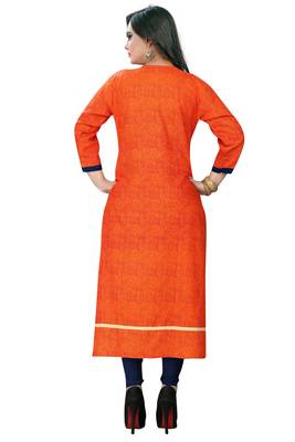 Orange embroidered rayon stitched  party wear kurtis 2