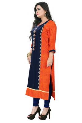 Orange embroidered rayon stitched  party wear kurtis 3