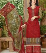Maroon embroidered cotton salwar with dupatta