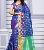 Violet woven silk saree with blouse