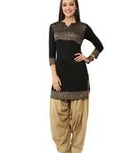 Ira Soleil Black Kurti made in viscose lycra with gold tinsel print