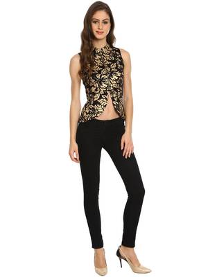Ira Soleil Black all over printed Jacket made with Polyester lycra fabric 2