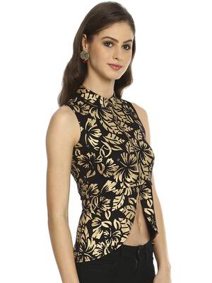 Ira Soleil Black all over printed Jacket made with Polyester lycra fabric 4