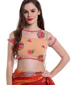 Ira soleil Beige cap sleeve embroided Black lace saree Blouse