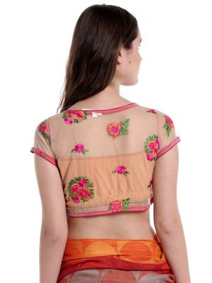 Ira soleil Beige cap sleeve embroided Black lace saree Blouse 2