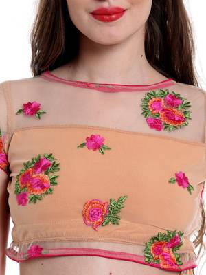 Ira soleil Beige cap sleeve embroided Black lace saree Blouse 3
