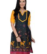 Dark blue printed cotton stitched kurtas-and-kurtis