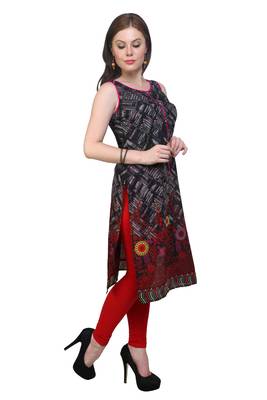 Black woven cotton stitched kurtas-and-kurtis 3
