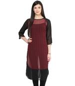 Red printed georgette stitched kurtas-and-kurtis