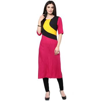 Pink plain rayon stitched kurtas-and-kurtis 1