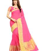 Pink woven chanderi silk saree with blouse