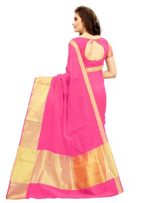 Pink woven chanderi silk saree with blouse 2