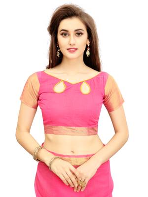 Pink woven chanderi silk saree with blouse 3