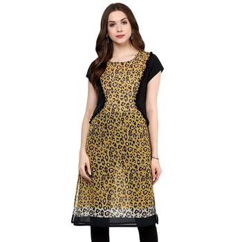 Mustard printed polyester stitched kurtas-and-kurtis 1