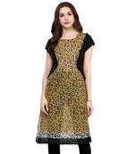 Mustard printed polyester stitched kurtas-and-kurtis
