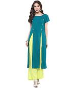 Teal plain cotton stitched kurtas-and-kurtis