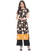 Black printed polyester stitched kurtas-and-kurtis