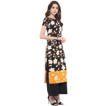 Black printed polyester stitched kurtas-and-kurtis 3