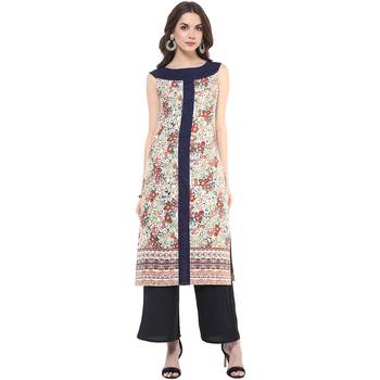 Navy printed polyester stitched kurtas-and-kurtis 1