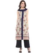 Navy printed polyester stitched kurtas-and-kurtis