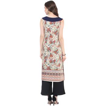 Navy printed polyester stitched kurtas-and-kurtis 2