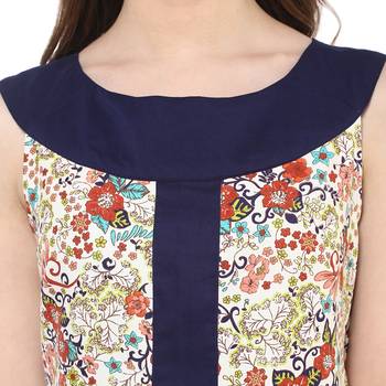 Navy printed polyester stitched kurtas-and-kurtis 4