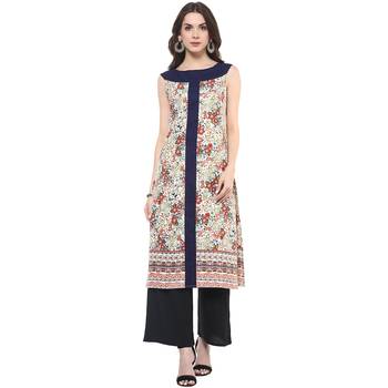 Navy printed polyester stitched kurtas-and-kurtis 5