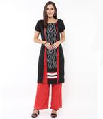 Black printed polyester stitched kurtas-and-kurtis