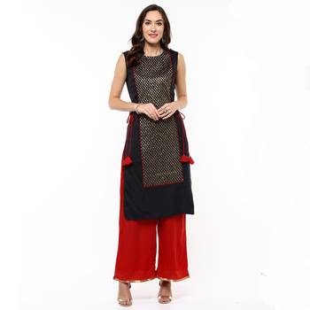 Black woven polyester stitched kurtas-and-kurtis 1