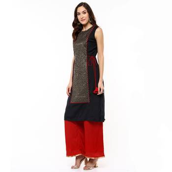Black woven polyester stitched kurtas-and-kurtis 3