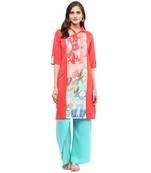 Coral printed crepe stitched kurtas-and-kurtis