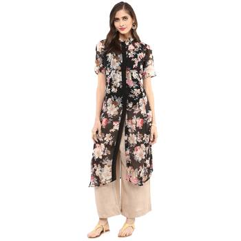 Black printed georgette stitched kurtas-and-kurtis 1