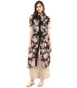 Black printed georgette stitched kurtas-and-kurtis