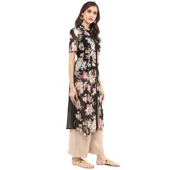 Black printed georgette stitched kurtas-and-kurtis 3