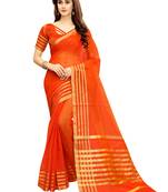 Orange woven chanderi silk saree with blouse