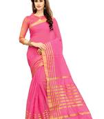 Pink woven chanderi silk saree with blouse