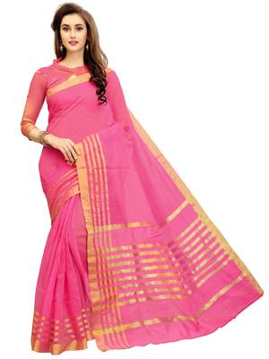 Pink woven chanderi silk saree with blouse 2
