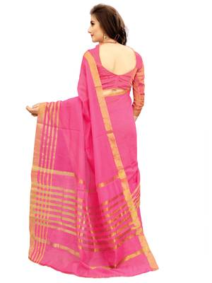 Pink woven chanderi silk saree with blouse 3