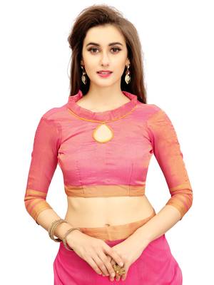 Pink woven chanderi silk saree with blouse 4