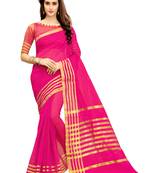 Dark pink woven chanderi silk saree with blouse