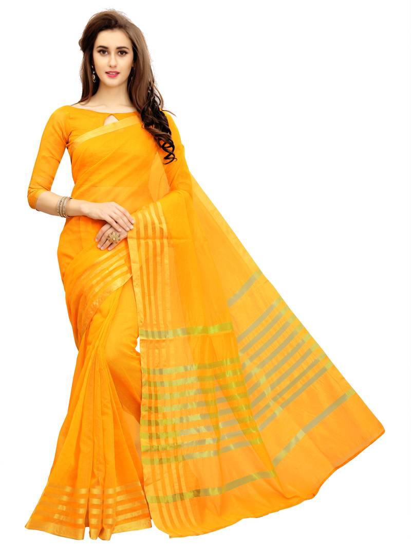 Yellow - Sanganeri Block Printed Chanderi Silk Blouse Piece