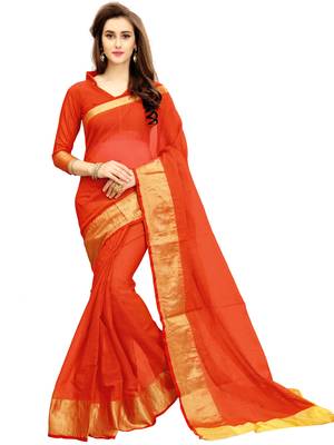Red woven chanderi silk saree with blouse 1