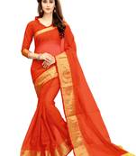 Red woven chanderi silk saree with blouse