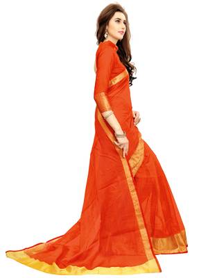 Red woven chanderi silk saree with blouse 2