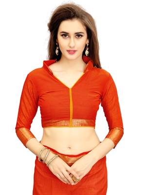 Red woven chanderi silk saree with blouse 3