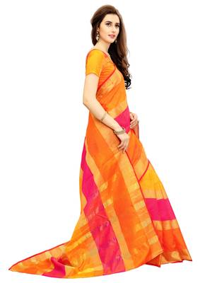 Multicolor woven chanderi silk saree with blouse 3