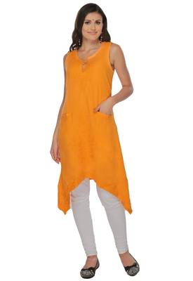 Ada Mustard Hand Embroidered Chikankari Cotton Kurti 1